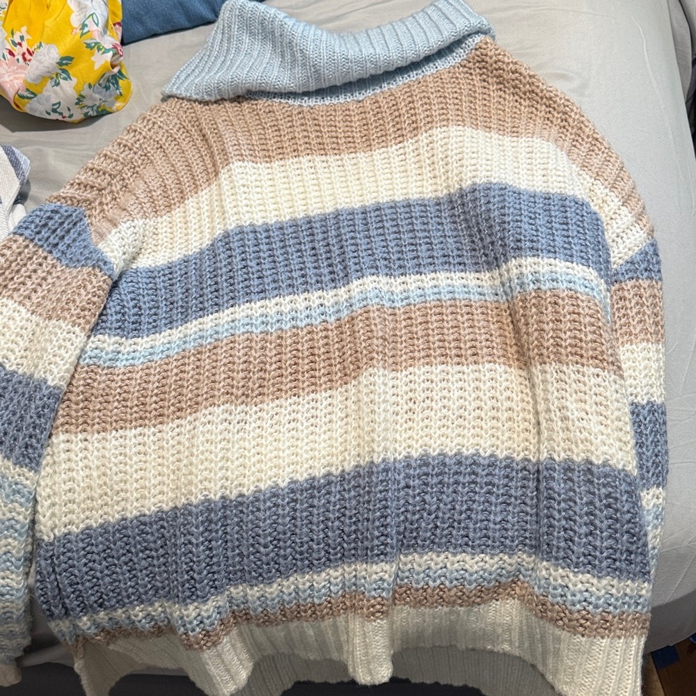 Striped Knit Sweater in Blue and Tan